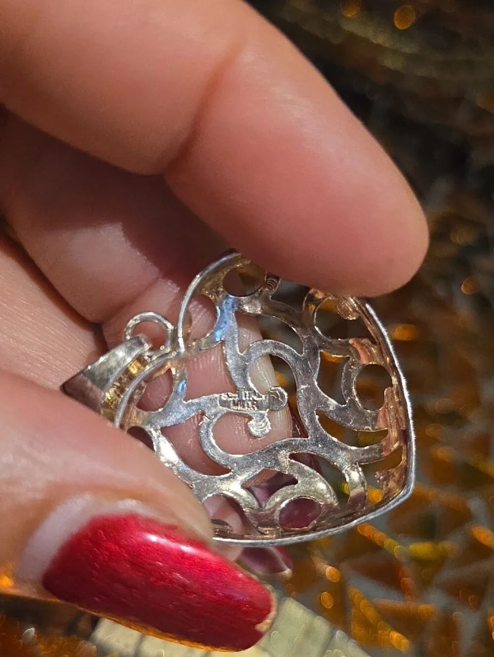 Heart Filigree Pendant Necklace - Silver Tone